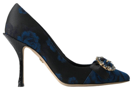 Dolce & Gabbana Blue Floral Ayers Crystal Pumps Shoes - Hilstor