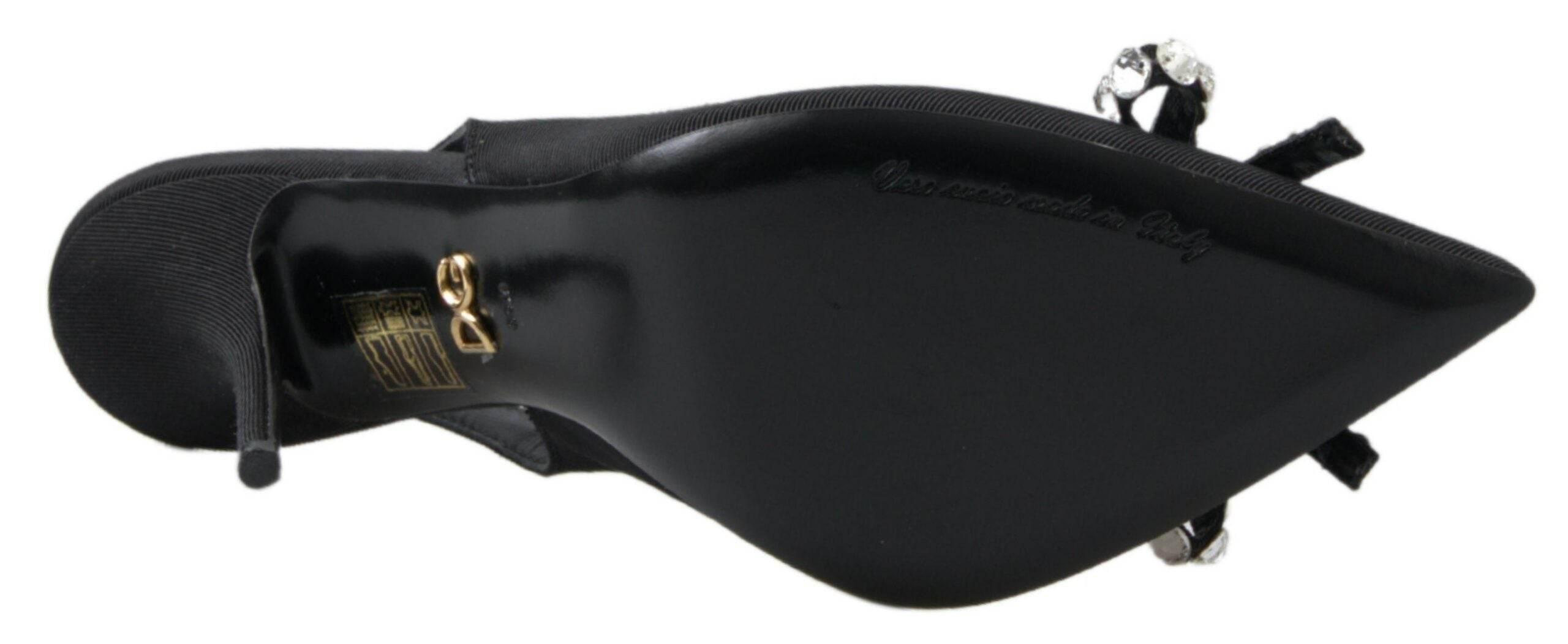 Dolce & Gabbana Black Crystal Embellished Slingback Heel Shoes - Hilstor