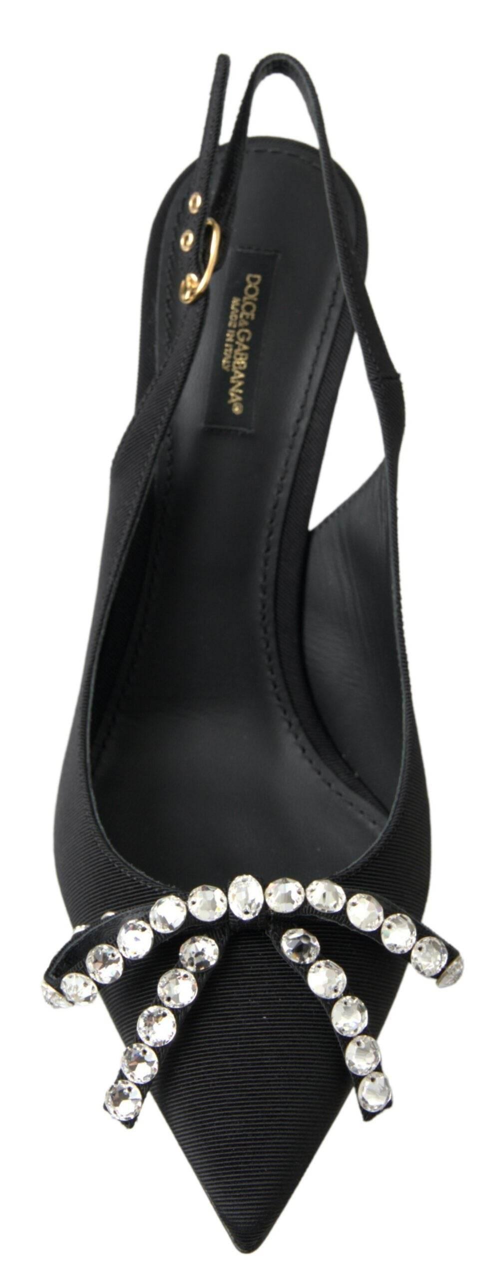 Dolce & Gabbana Black Crystal Embellished Slingback Heel Shoes - Hilstor