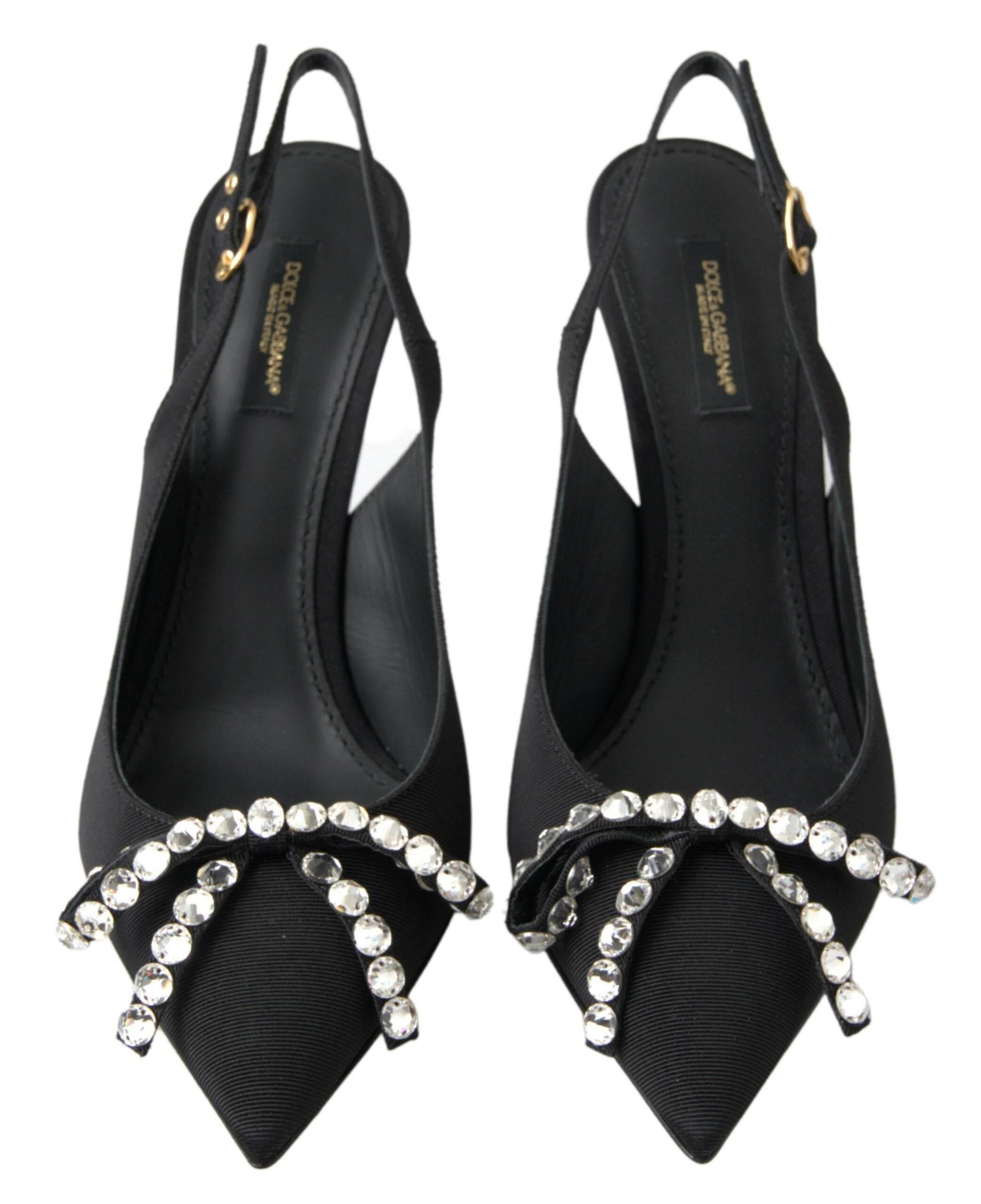 Dolce & Gabbana Black Crystal Embellished Slingback Heel Shoes - Hilstor