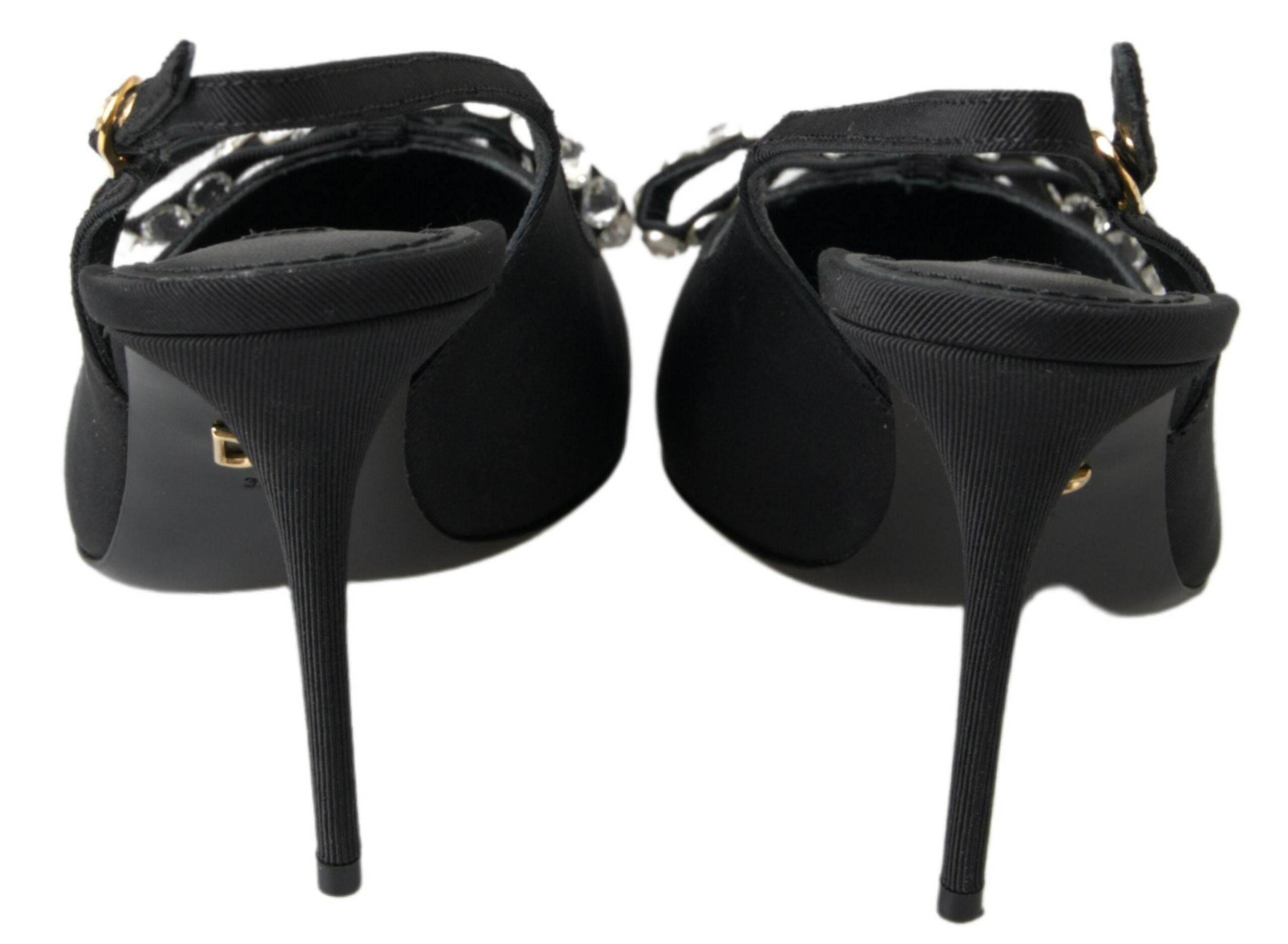 Dolce & Gabbana Black Crystal Embellished Slingback Heel Shoes - Hilstor