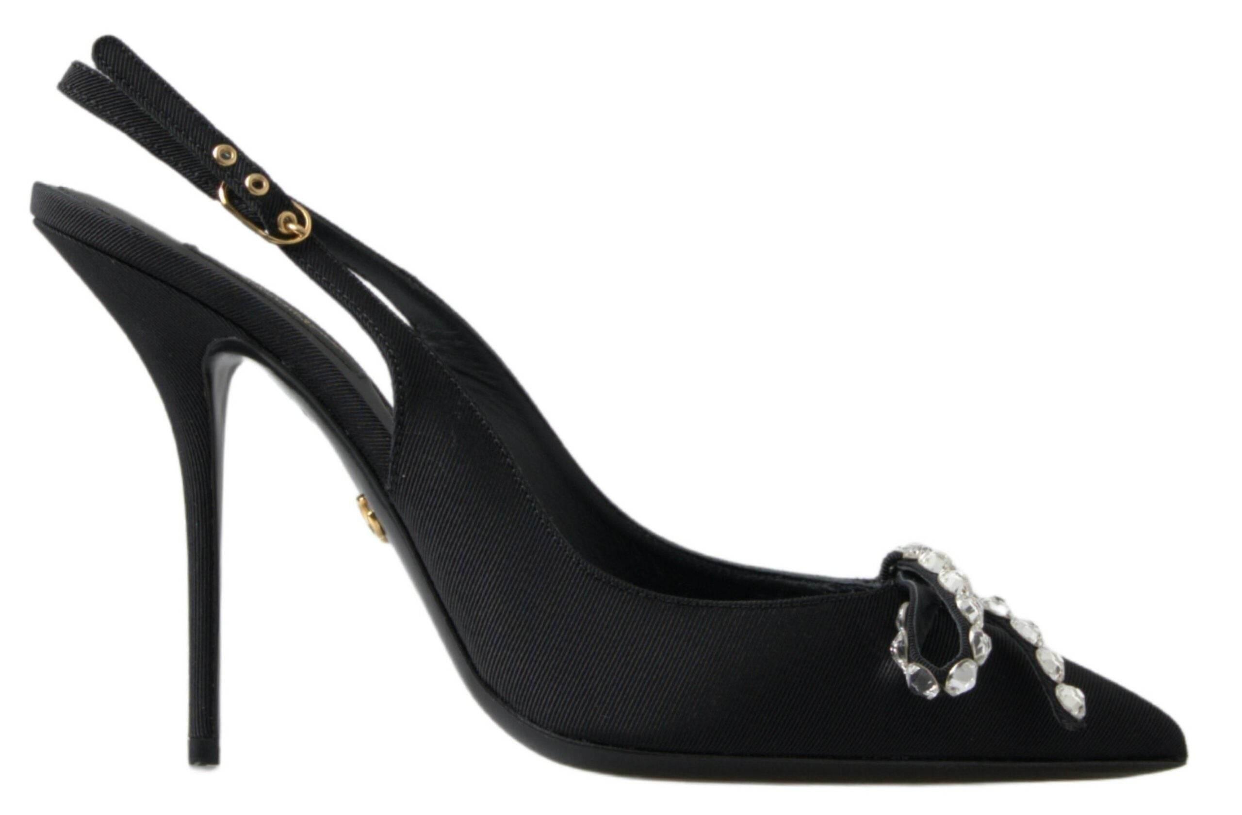 Dolce & Gabbana Black Crystal Embellished Slingback Heel Shoes - Hilstor
