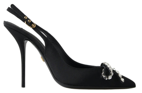 Dolce & Gabbana Black Crystal Embellished Slingback Heel Shoes - Hilstor