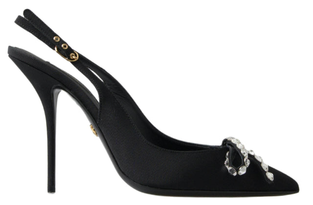 Dolce & Gabbana Black Crystal Embellished Slingback Heel Shoes - Hilstor