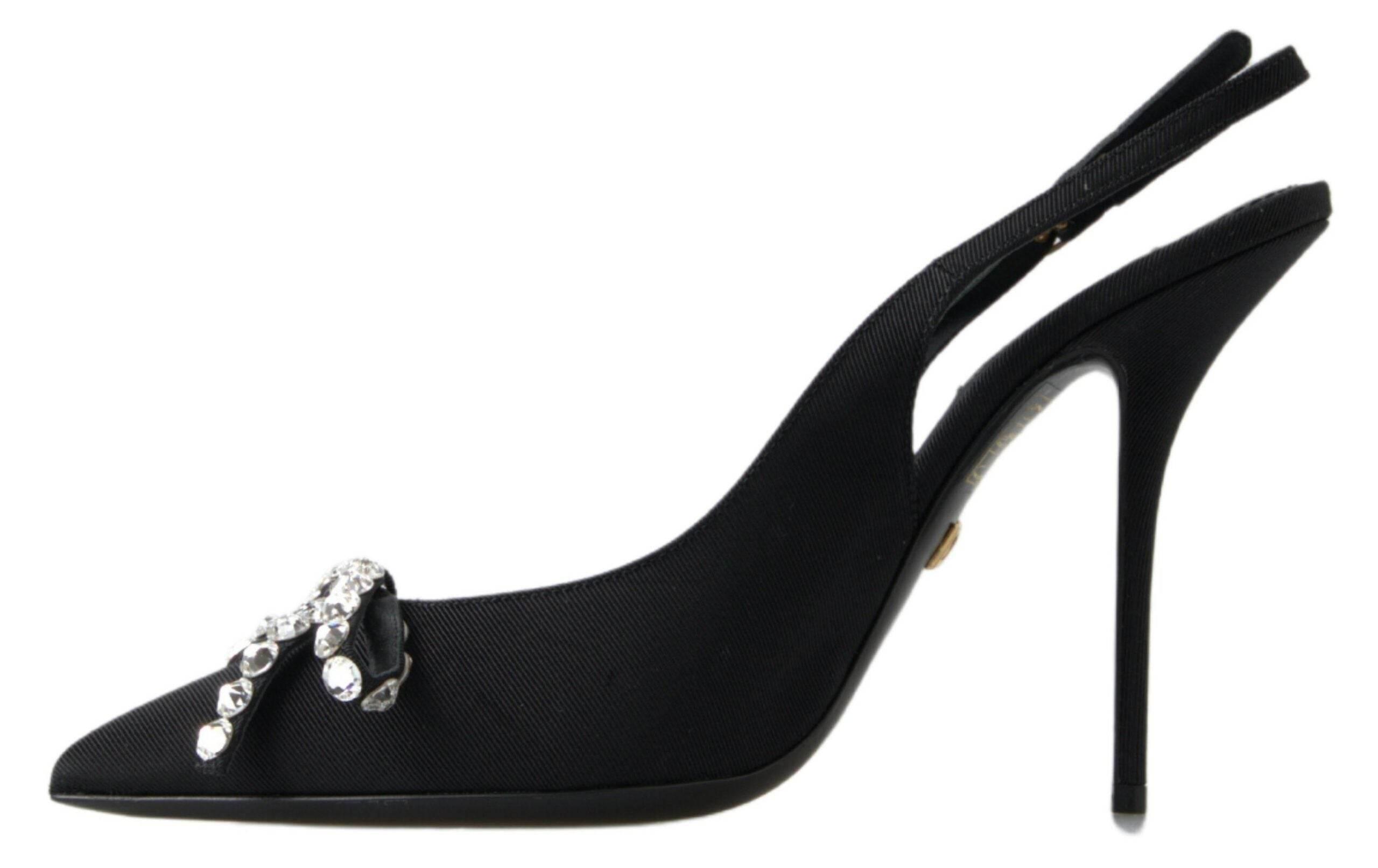 Dolce & Gabbana Black Crystal Embellished Slingback Heel Shoes - Hilstor