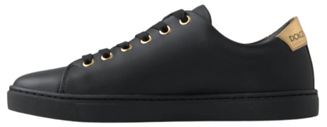 Dolce & Gabbana Black Gold Leather Classic Sneakers Shoes - Hilstor