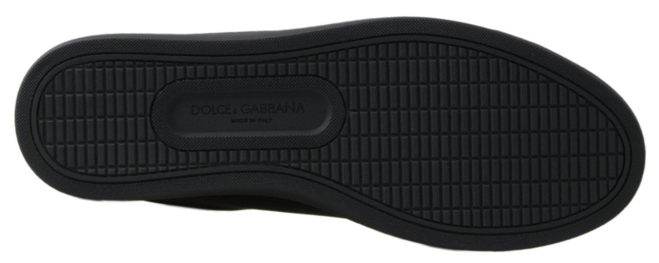 Dolce & Gabbana Black Gold Leather Classic Sneakers Shoes - Hilstor