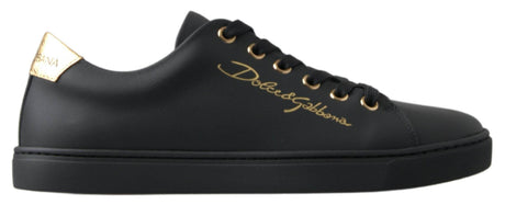 Dolce & Gabbana Black Gold Leather Classic Sneakers Shoes - Hilstor