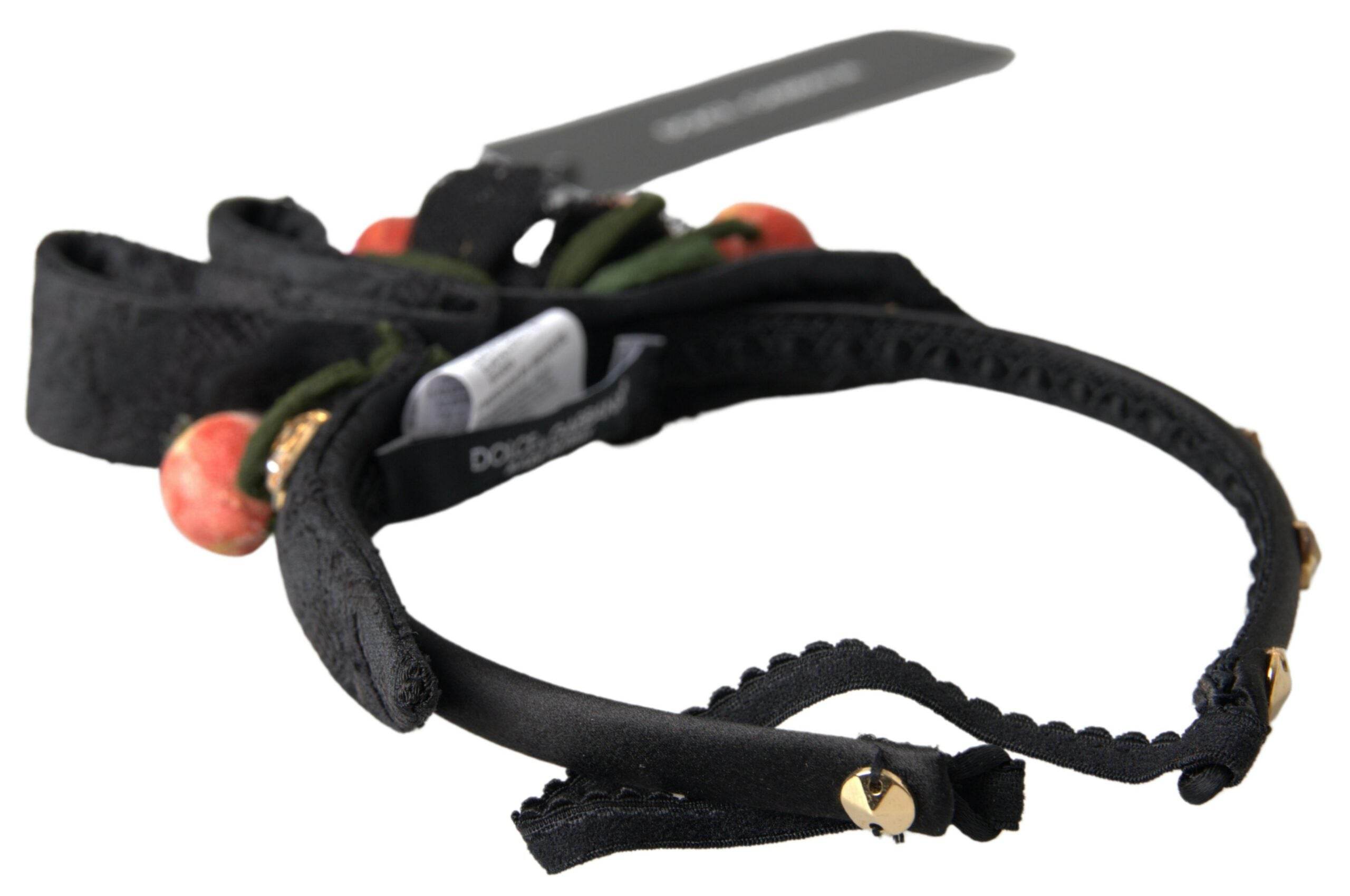 Dolce & Gabbana Black with multicolor Fig Fruit Crystal Tiara Diadem Headband - Hilstor