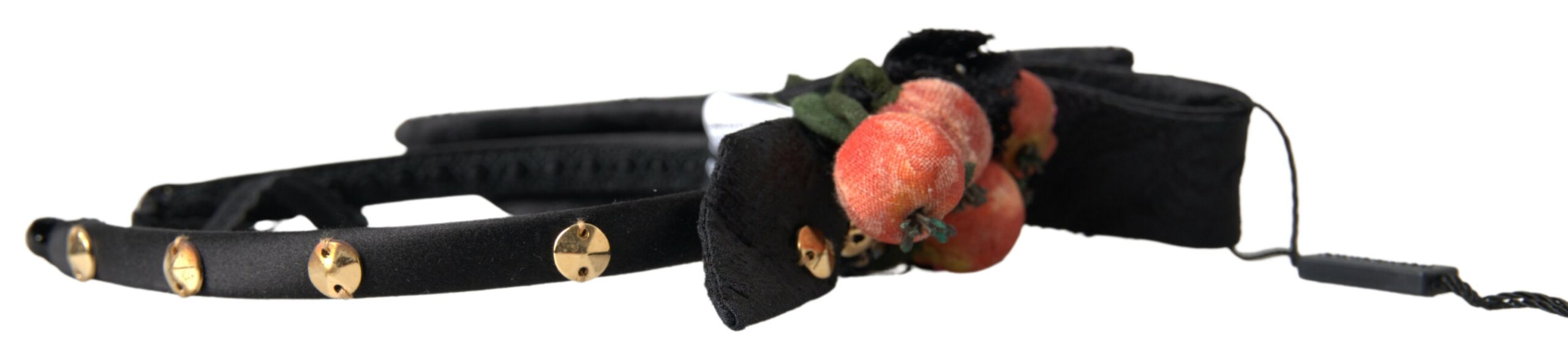 Dolce & Gabbana Svart pannband med flerfärgad fikonfruktkristall – tiara i diadem