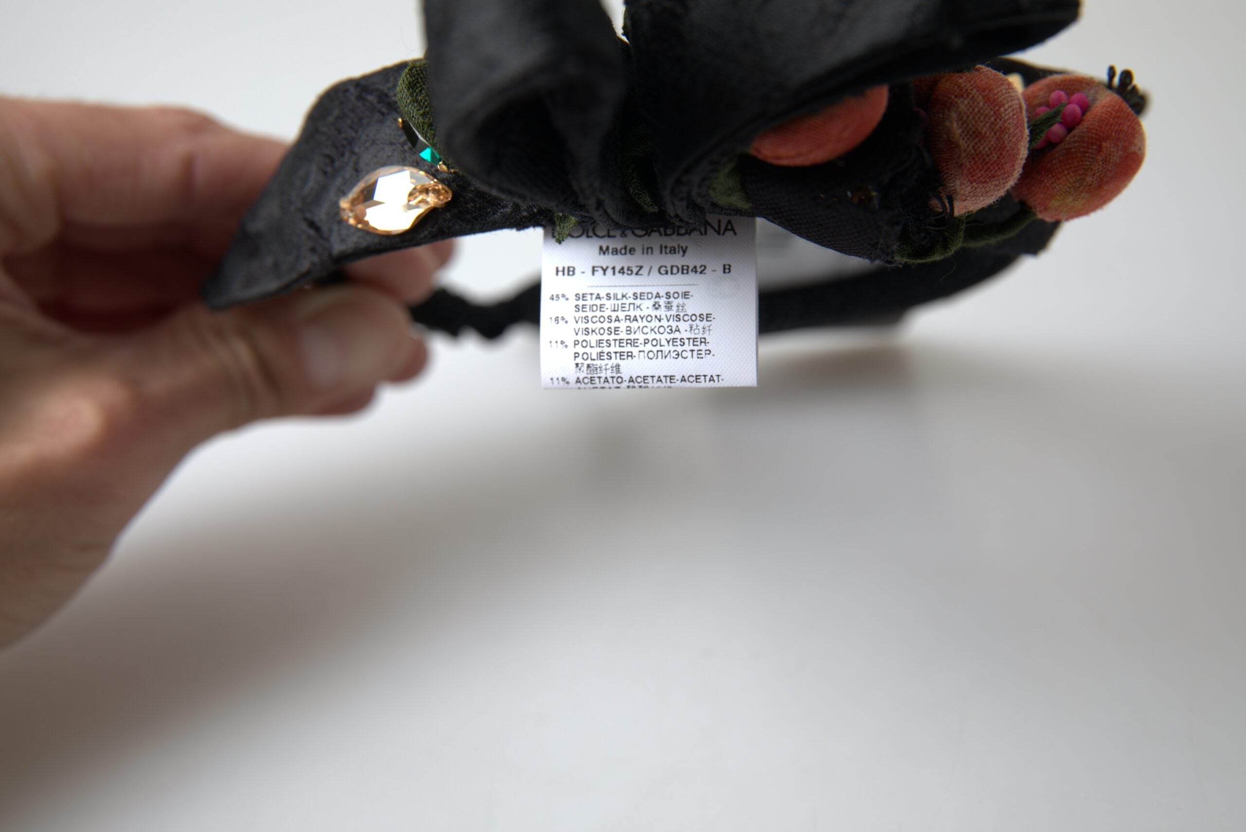 Dolce & Gabbana Black with multicolor Fig Fruit Crystal Tiara Diadem Headband - Hilstor