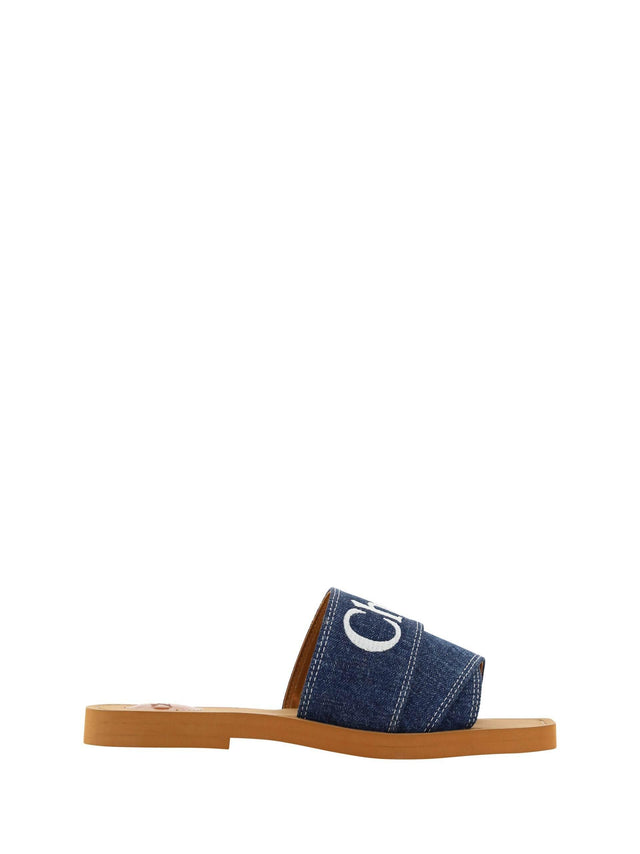Chloé Sumptuous Cotton Woody Slide Sandals in Denim Blue - Hilstor