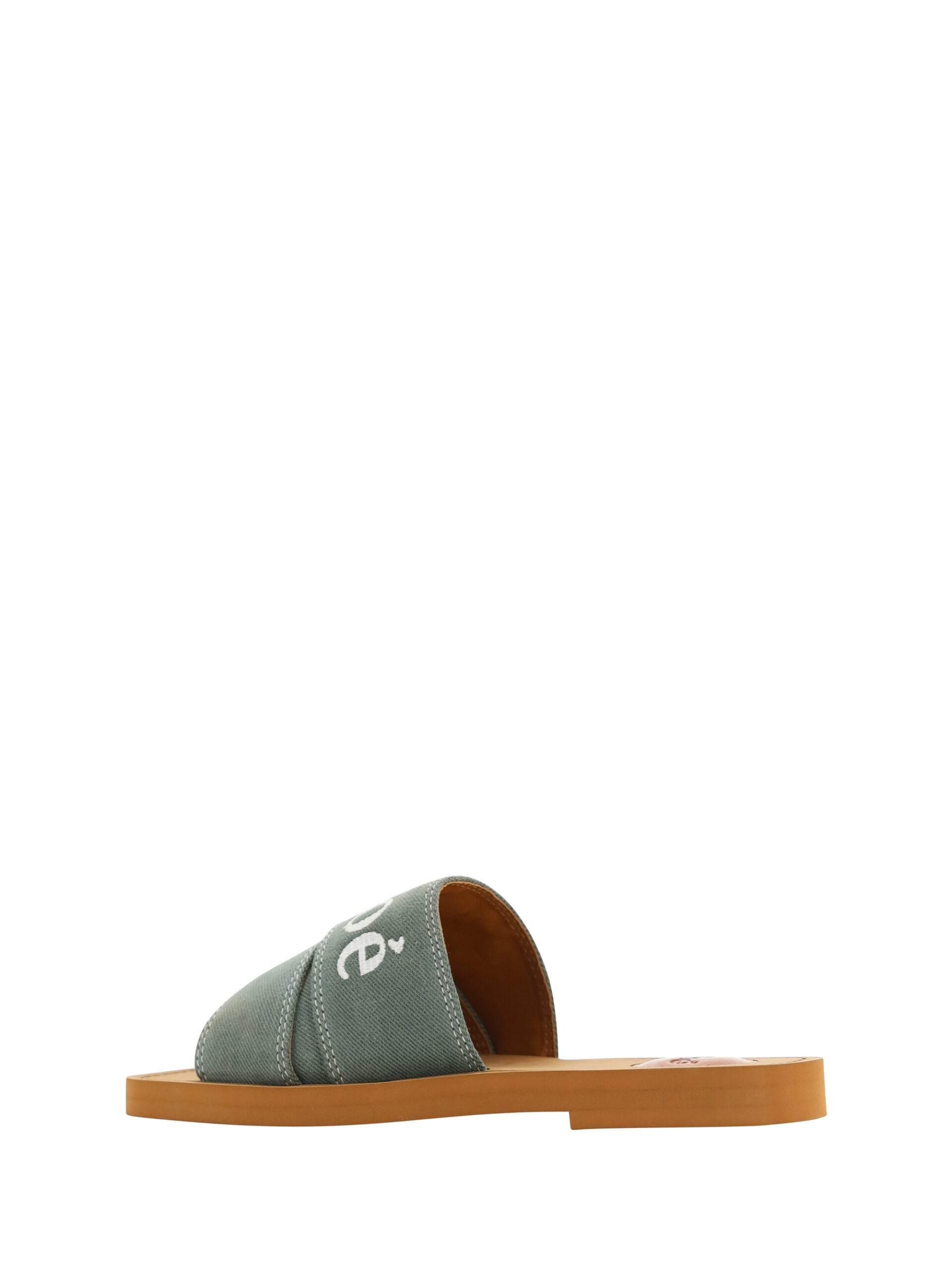 Chloé Elegant Forest Green Cotton Slides - Hilstor