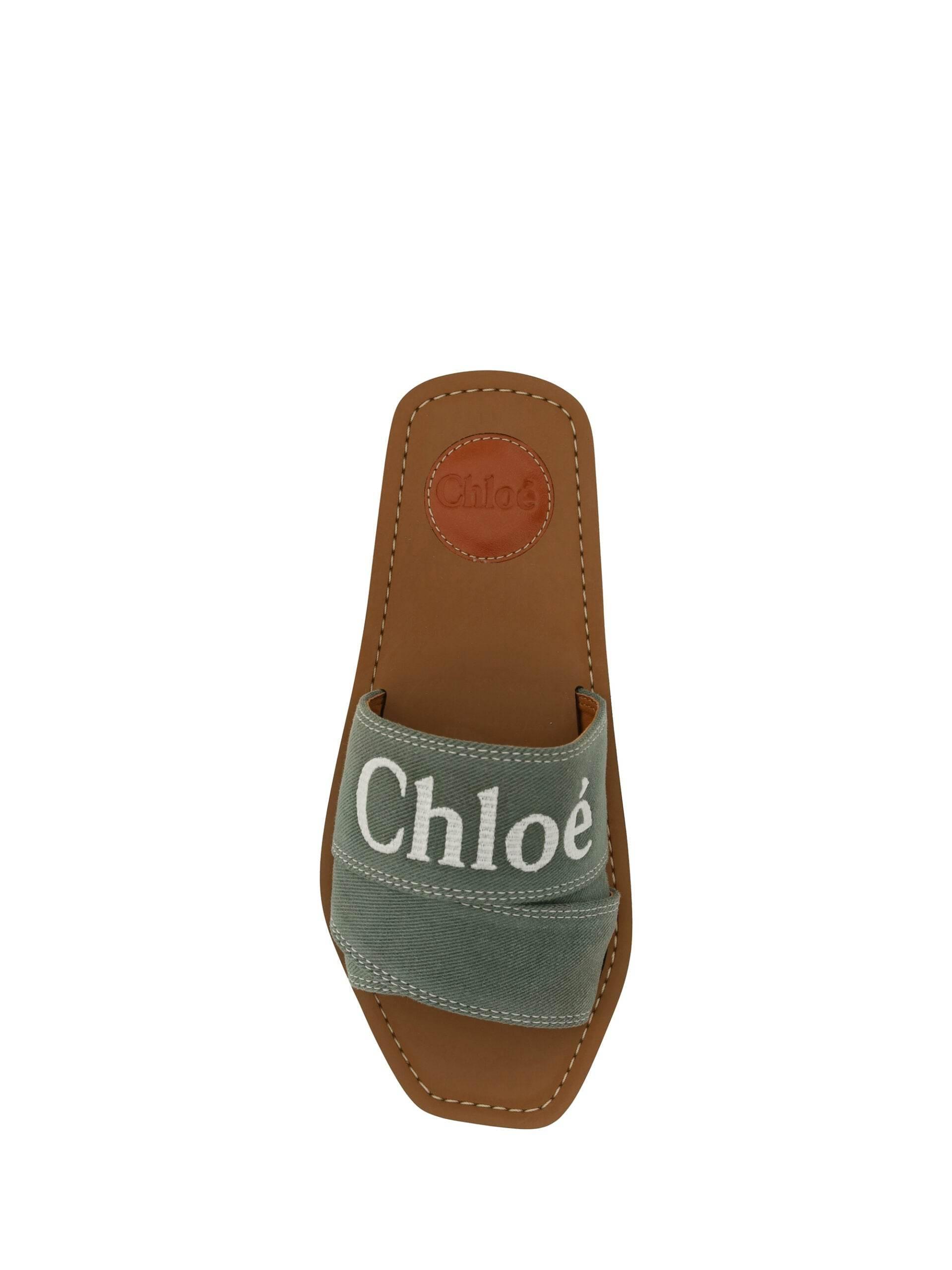 Chloé Elegant Forest Green Cotton Slides - Hilstor