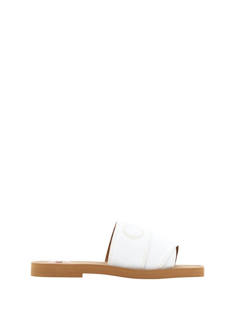 Chloé Elegant White Cotton Slide Sandals - Hilstor