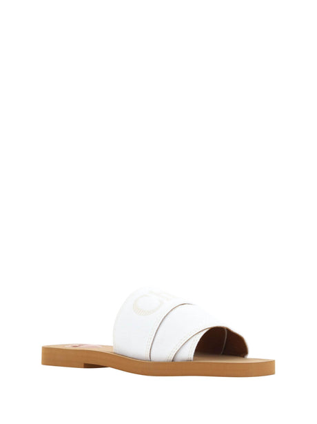 Chloé Elegant White Cotton Slide Sandals - Hilstor