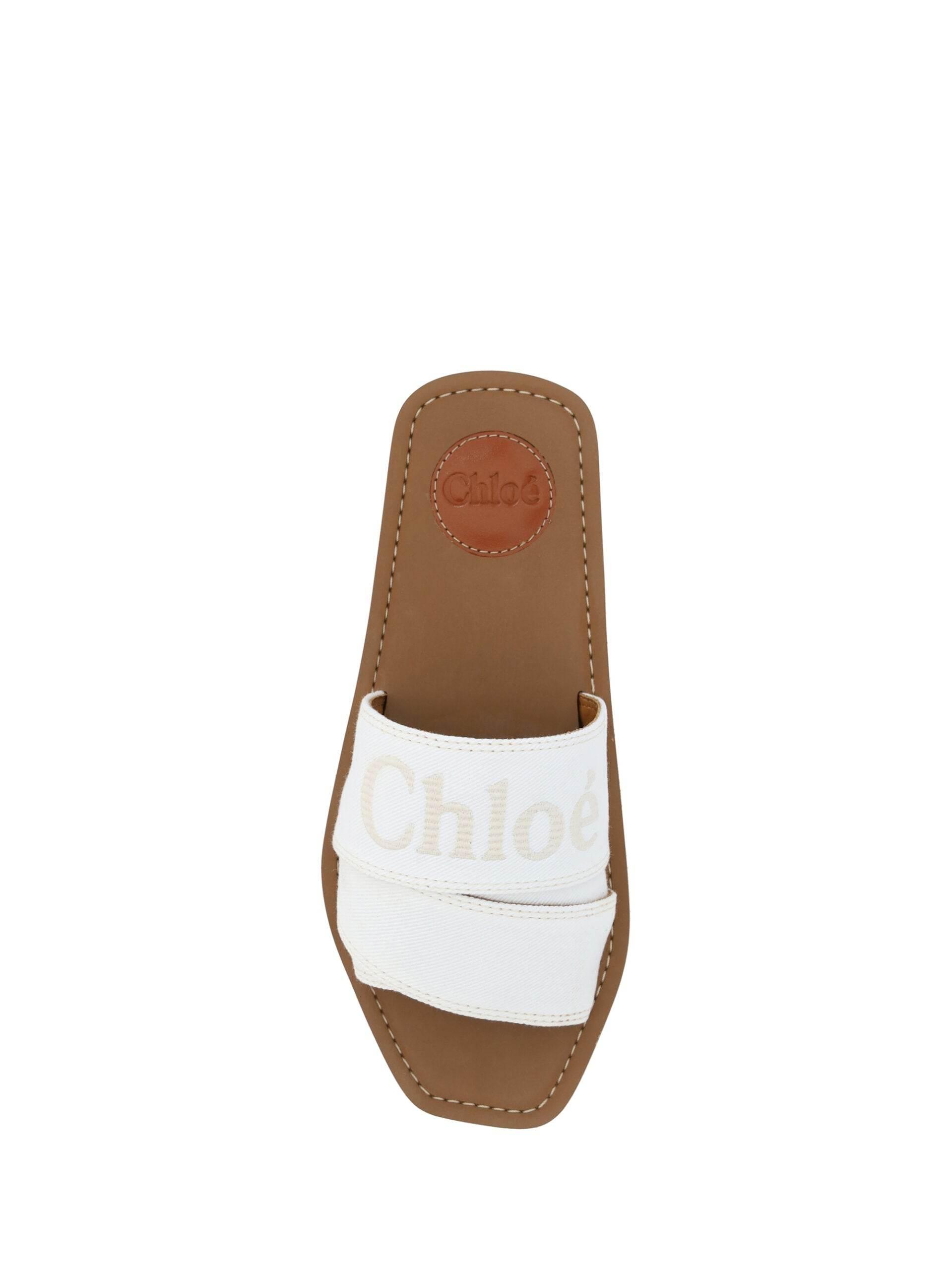 Chloé Elegant White Cotton Slide Sandals - Hilstor