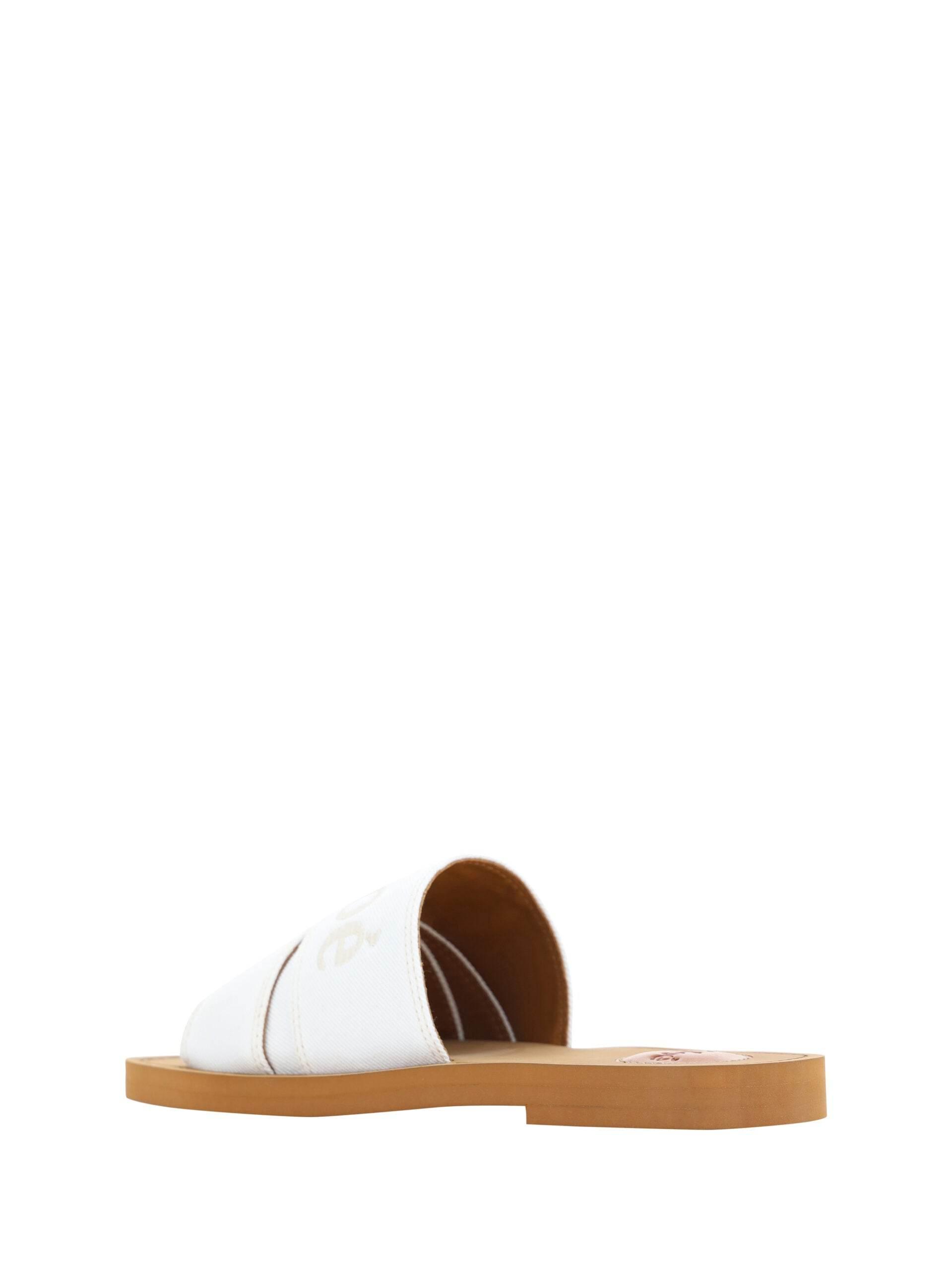 Chloé Elegant White Cotton Slide Sandals - Hilstor