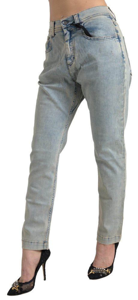 Dolce & Gabbana Blue Washed Cotton Mid Waist Skinny Jeans - Hilstor