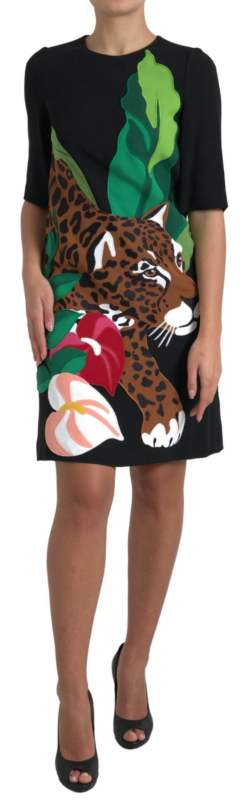 Dolce & Gabbana Black Tiger Jungle Print Sheath Stretch Dress - Hilstor