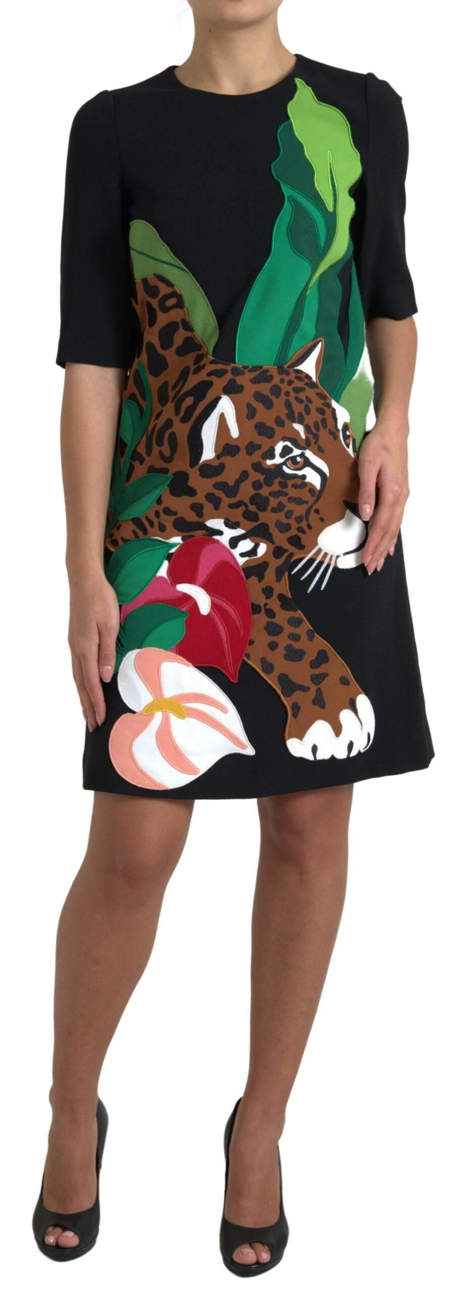 Dolce & Gabbana Black Tiger Jungle Print Sheath Stretch Dress - Hilstor