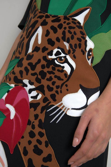 Dolce & Gabbana Black Tiger Jungle Print Sheath Stretch Dress - Hilstor