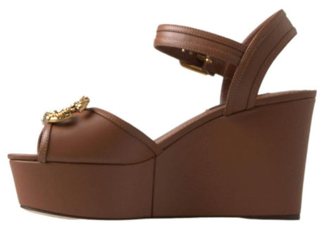 Dolce & Gabbana Brown Leather AMORE Wedges Sandals Shoes - Hilstor