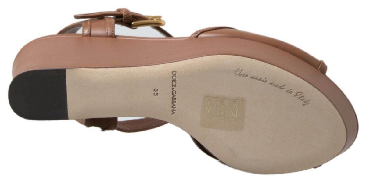 Dolce & Gabbana Brown Leather AMORE Wedges Sandals Shoes - Hilstor