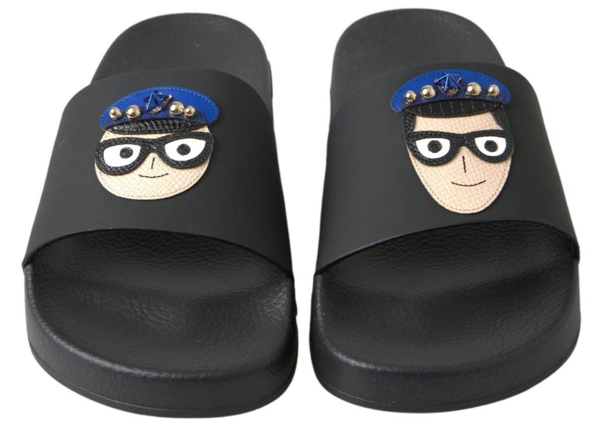 Dolce & Gabbana Elegant Black Leather Slide Sandals - Hilstor