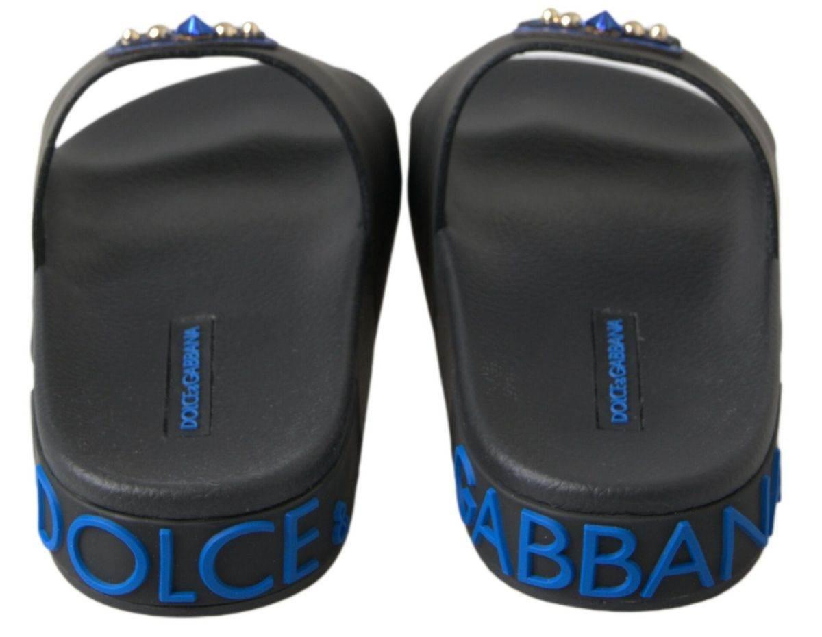 Dolce & Gabbana Elegant Black Leather Slide Sandals - Hilstor