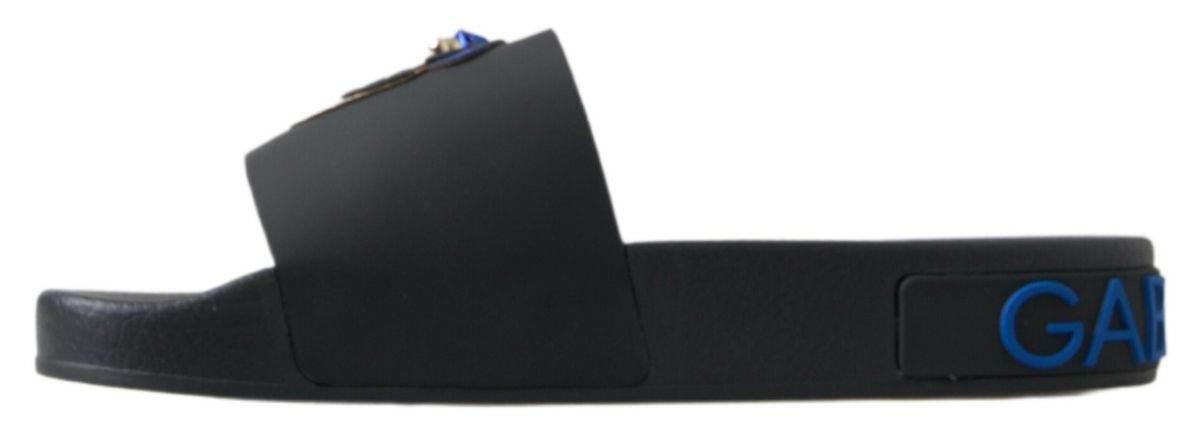 Dolce & Gabbana Elegant Black Leather Slide Sandals - Hilstor