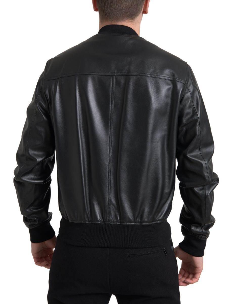Dolce & Gabbana Black Leather Full Zip Bomber Men Jacket - Hilstor