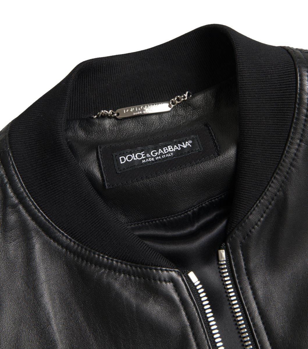 Dolce & Gabbana Black Leather Full Zip Bomber Men Jacket - Hilstor