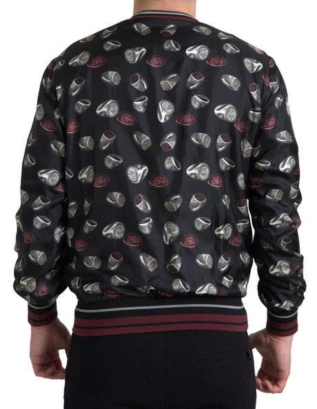 Dolce & Gabbana Black Ring Print Silk Crewneck Sweater - Hilstor