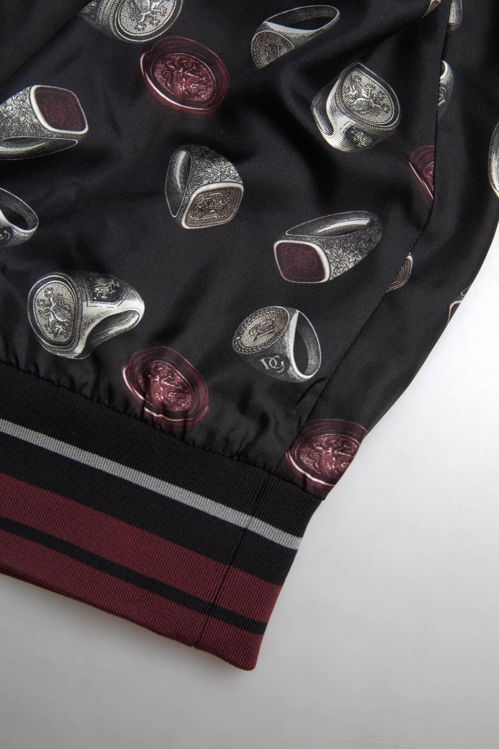 Dolce & Gabbana Black Ring Print Silk Crewneck Sweater - Hilstor