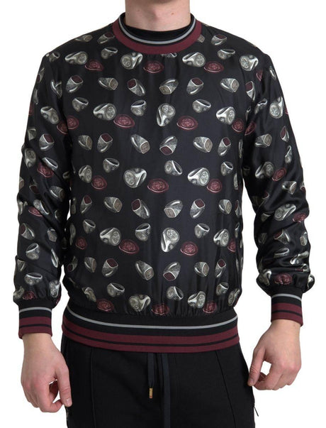 Dolce & Gabbana Black Ring Print Silk Crewneck Sweater - Hilstor