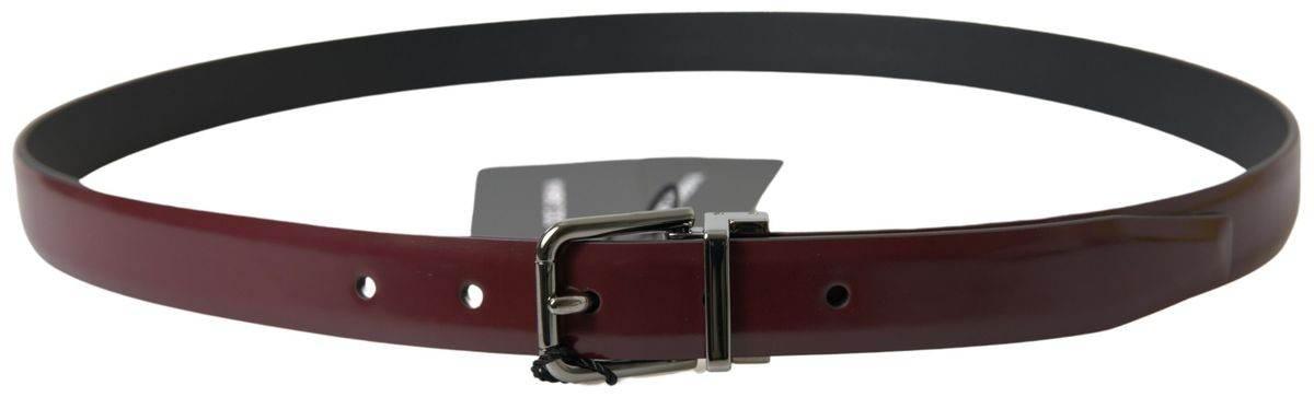 Dolce & Gabbana Bordeaux Leather Silver Metal Buckle Belt - Hilstor