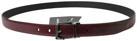 Dolce & Gabbana Bordeaux Leather Silver Metal Buckle Belt - Hilstor