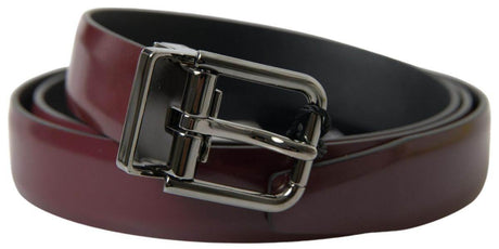 Dolce & Gabbana Bordeaux Leather Silver Metal Buckle Belt - Hilstor