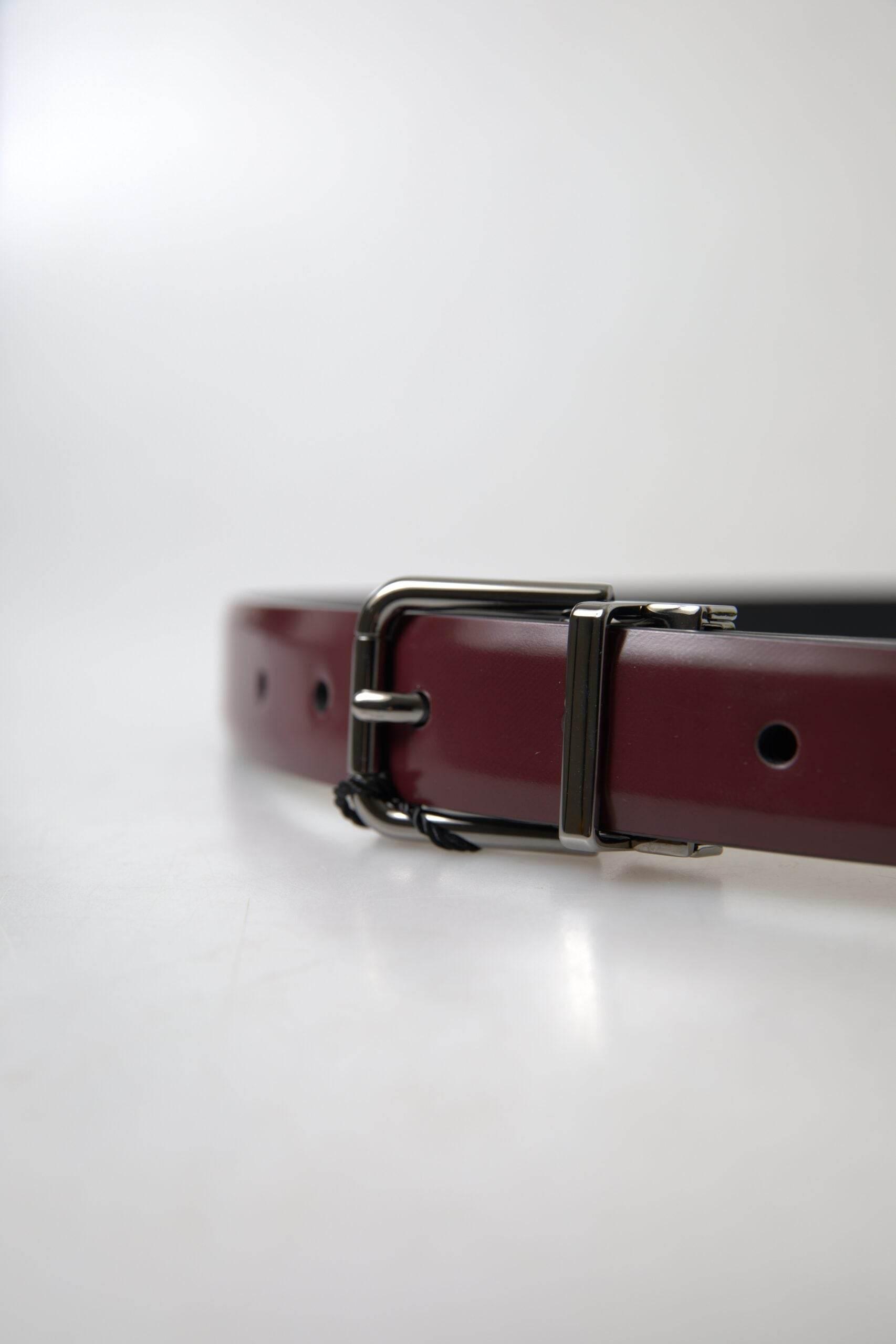 Dolce & Gabbana Bordeaux Leather Silver Metal Buckle Belt - Hilstor