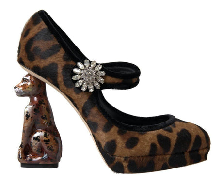 Dolce & Gabbana Black Brown Calf Leopard Heel Mary Jane Pump Shoes - Hilstor