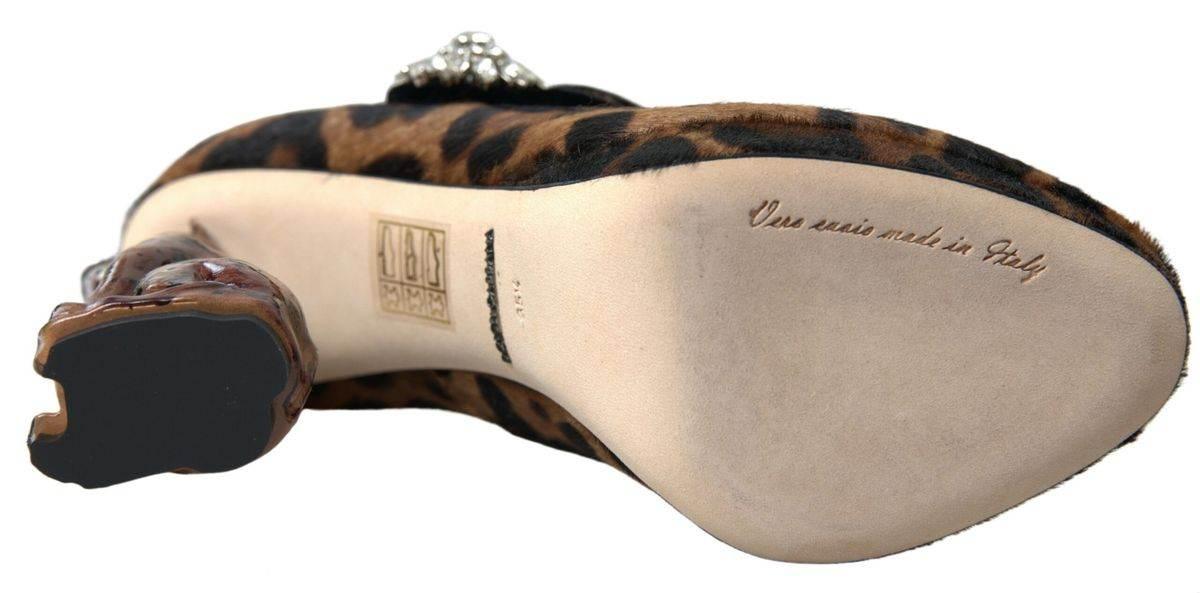 Dolce & Gabbana Black Brown Calf Leopard Heel Mary Jane Pump Shoes - Hilstor