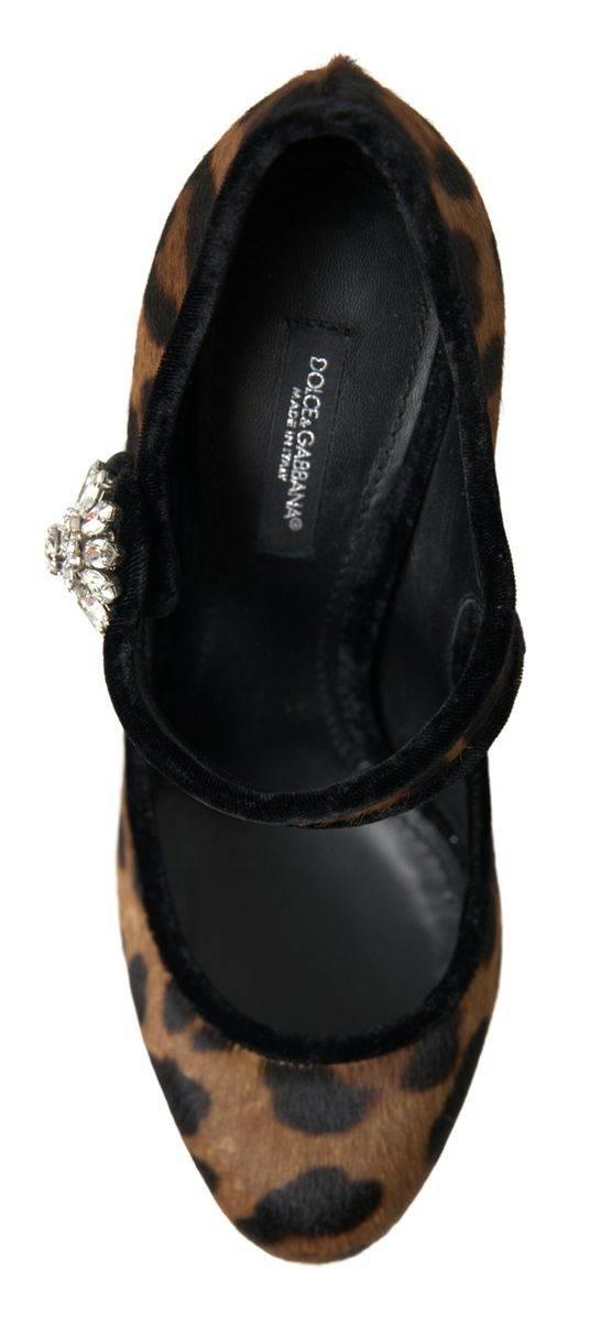 Dolce & Gabbana Black Brown Calf Leopard Heel Mary Jane Pump Shoes - Hilstor