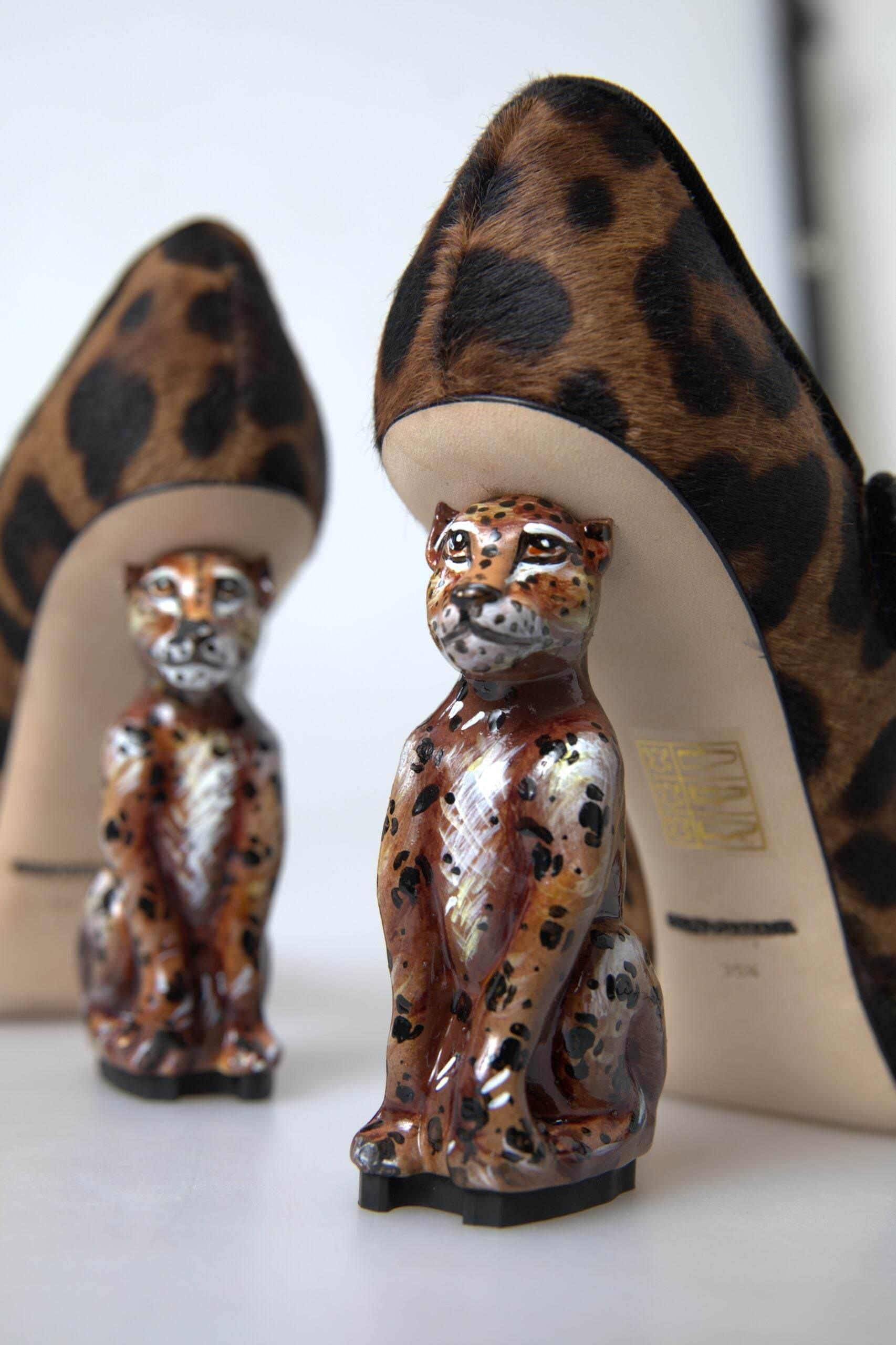 Dolce & Gabbana Black Brown Calf Leopard Heel Mary Jane Pump Shoes - Hilstor