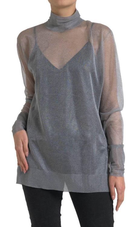 Dolce & Gabbana Gray Mesh Turtleneck Long Sleeve Blouse Top - Hilstor