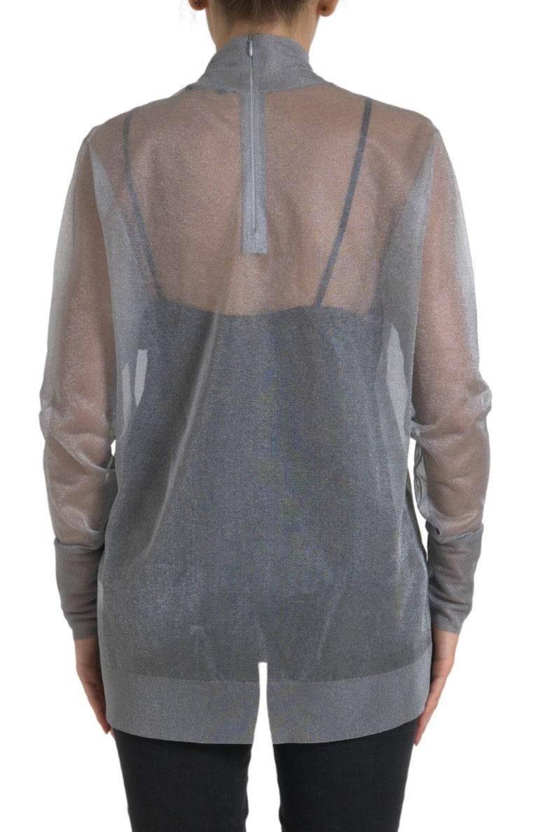 Dolce & Gabbana Gray Mesh Turtleneck Long Sleeve Blouse Top - Hilstor
