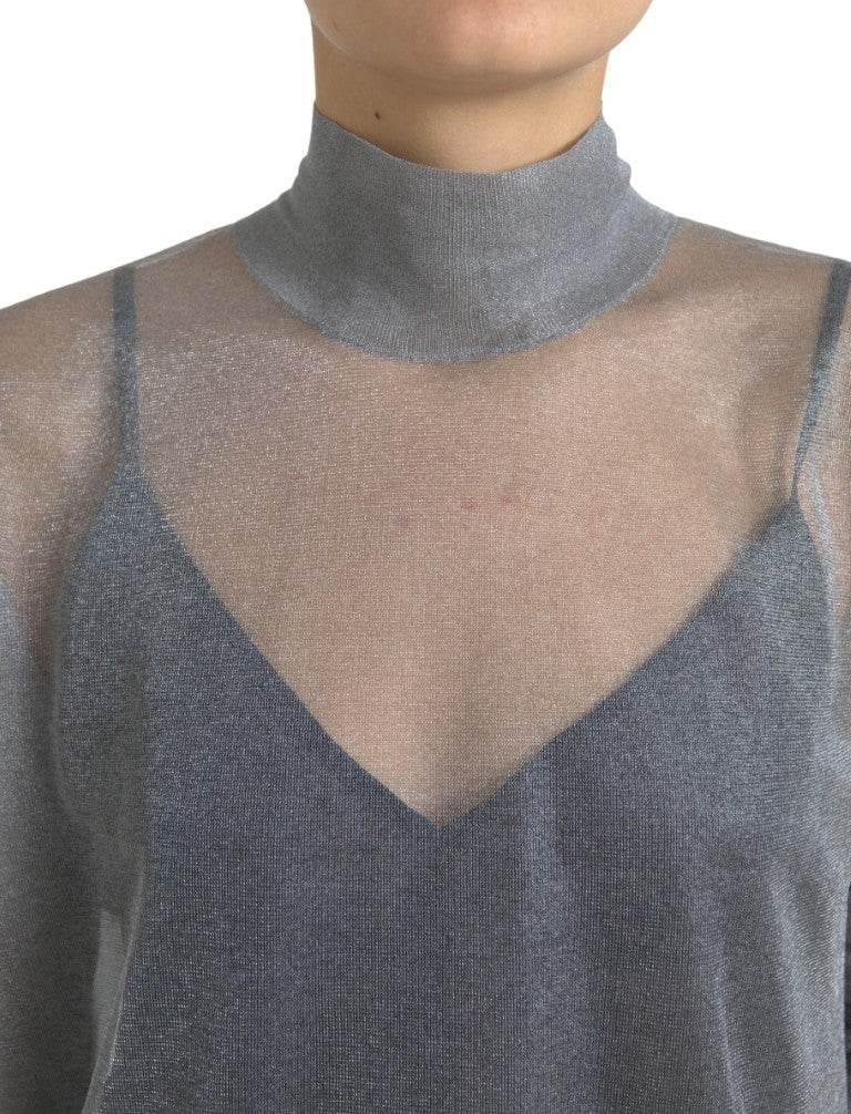 Dolce & Gabbana Gray Mesh Turtleneck Long Sleeve Blouse Top - Hilstor
