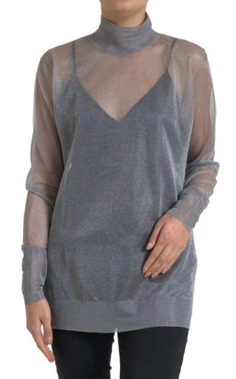 Dolce & Gabbana Gray Mesh Turtleneck Long Sleeve Blouse Top - Hilstor