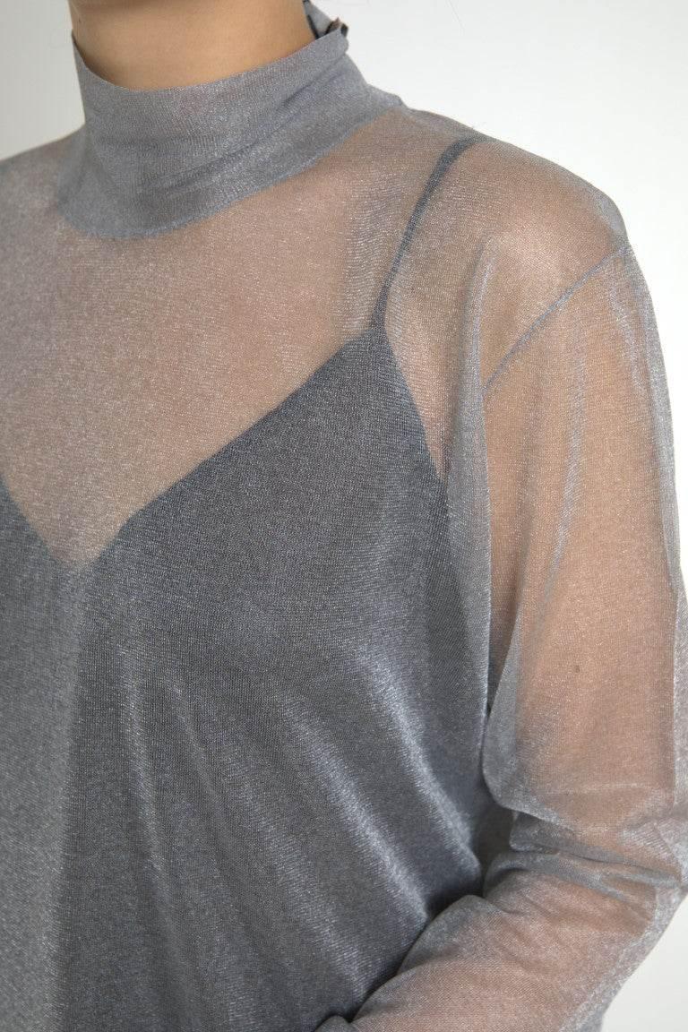 Dolce & Gabbana Gray Mesh Turtleneck Long Sleeve Blouse Top - Hilstor