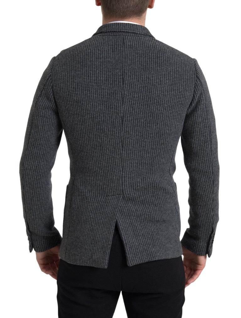 Dolce & Gabbana Gray Logo Embroidery Double Breasted Blazer - Hilstor